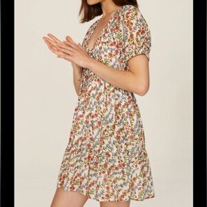 Banjanan Floral Puff Sleeve Mini Dress in White XS